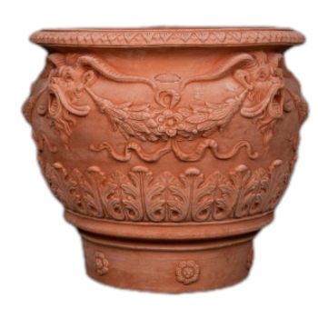Große verzierte Terracotta Vase mit Faun